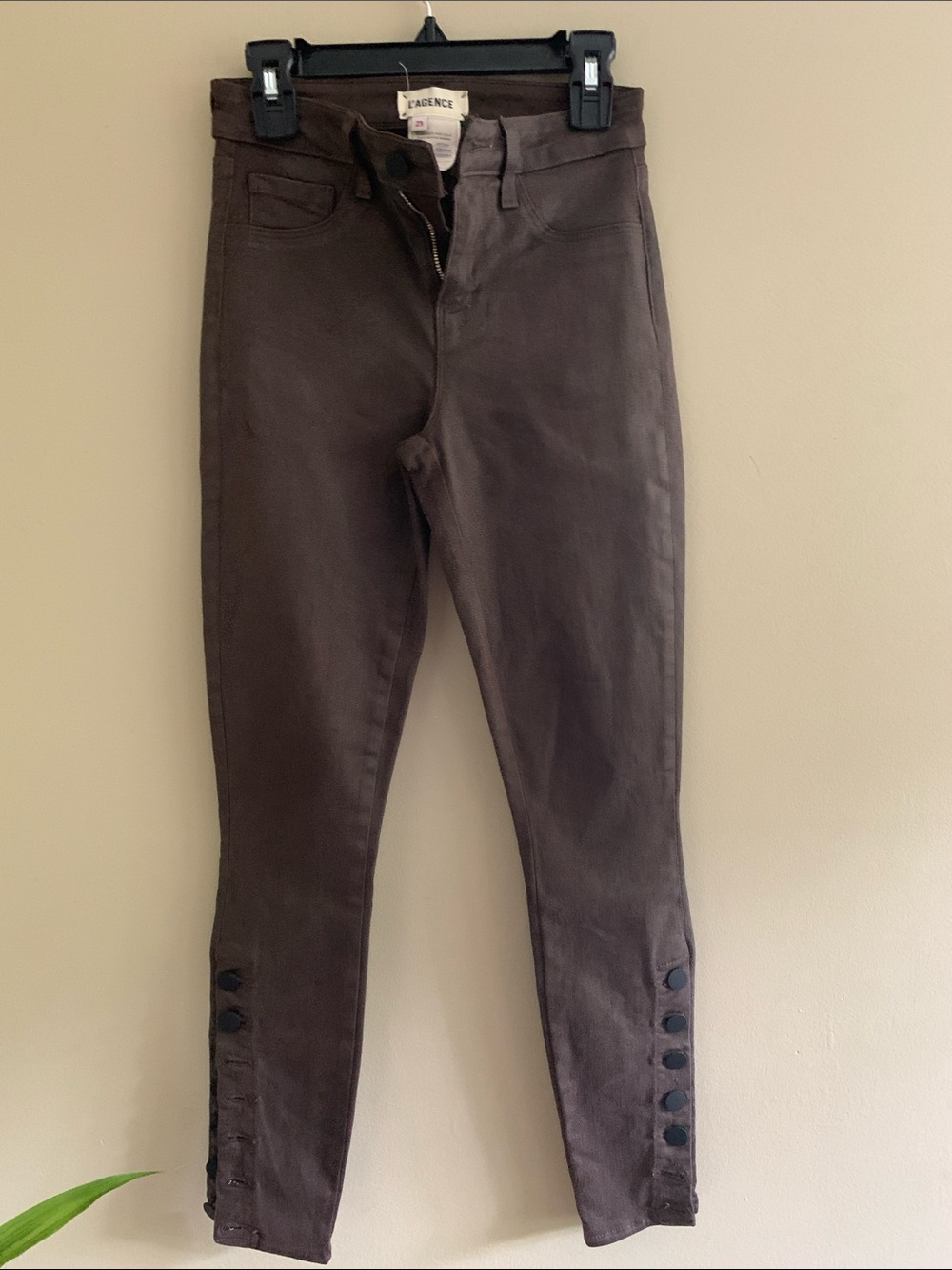 L’AGENCE Piper Skinny High-Waist Button-Hem Skinny Jeans Espresso - Size 23